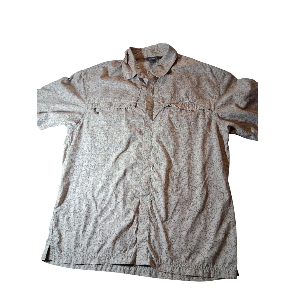 Cloudveil Mens Short Sleeve Button Down Shirt Tan Spiral Dot Hiking fishing XL